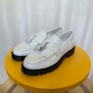 Steve Madden Minka Fringe Loafers, Patent Leather, White, Size 6.5